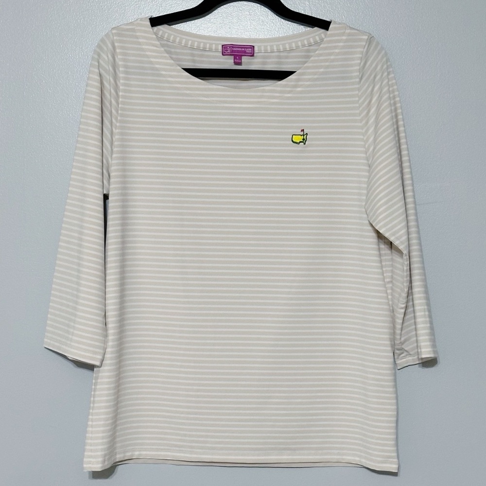 MASTERS Magnolia Lane Tech Striped‎ boat neck top Size Large
